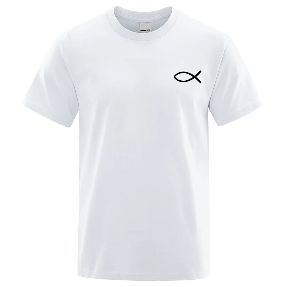 JESUS Fish Simplicity LOGO Printed T-Shirts Men Loose Oversize T Shirt Fashion Breathable Cotton Tee Clothing Top