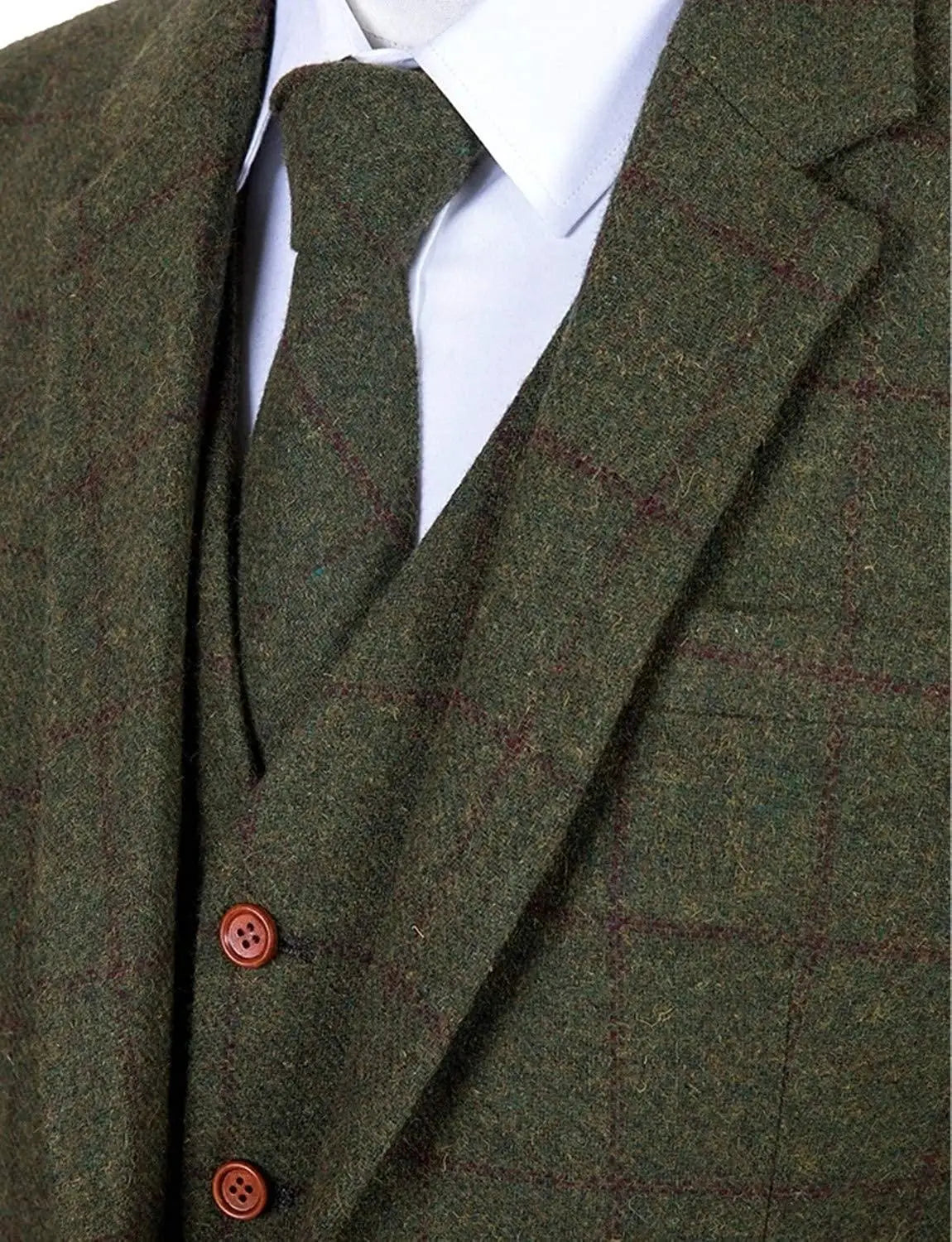 Men's 3 Piece Suits Business Formal Notch Lapel Groomsmen Woolen Plaid Tuxedos