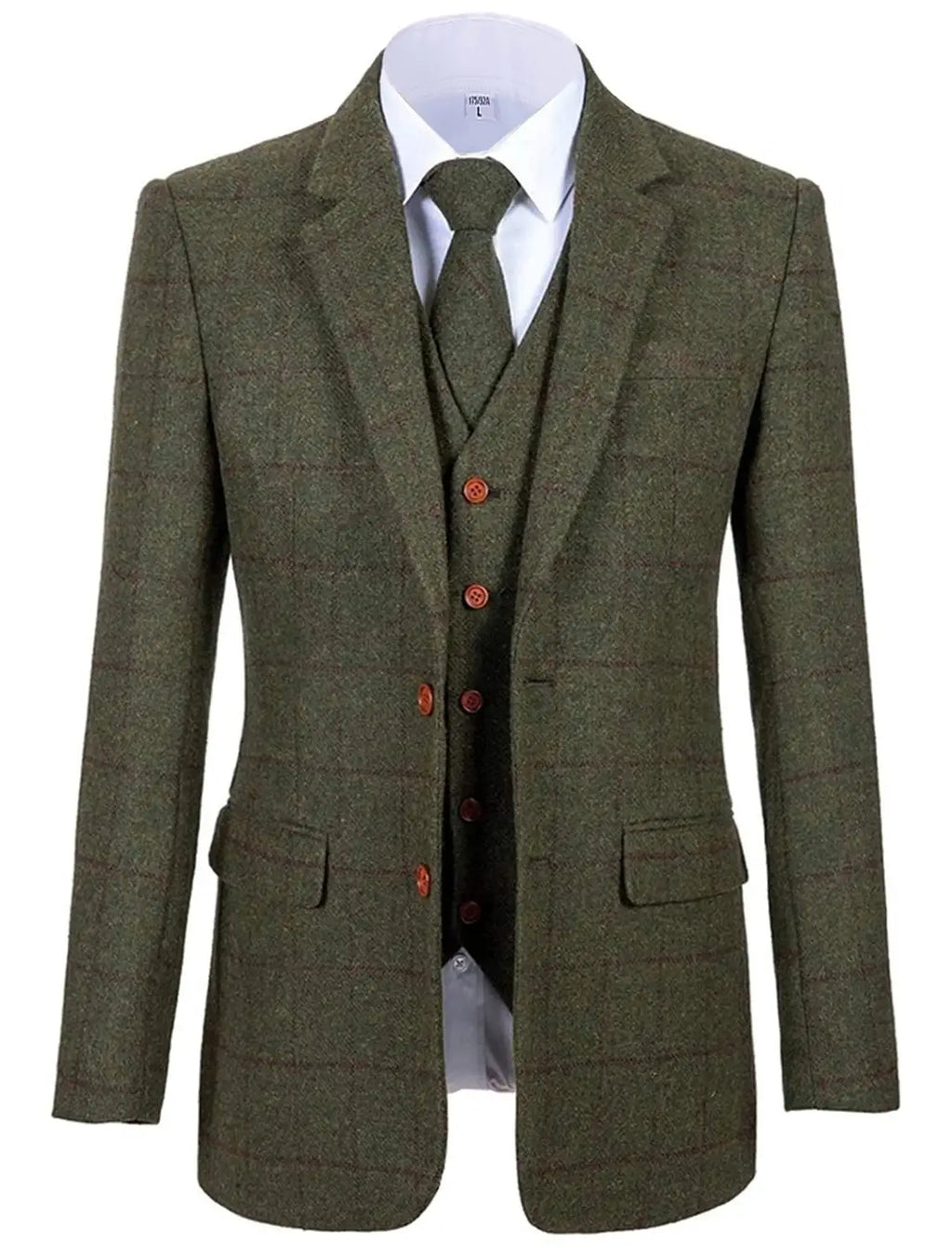 Men's 3 Piece Suits Business Formal Notch Lapel Groomsmen Woolen Plaid Tuxedos