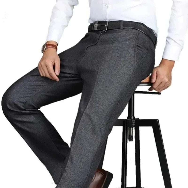 Men's Suit Pants Men Mid Full Length Soft Trim Brand Casual Trousers Regular Straight