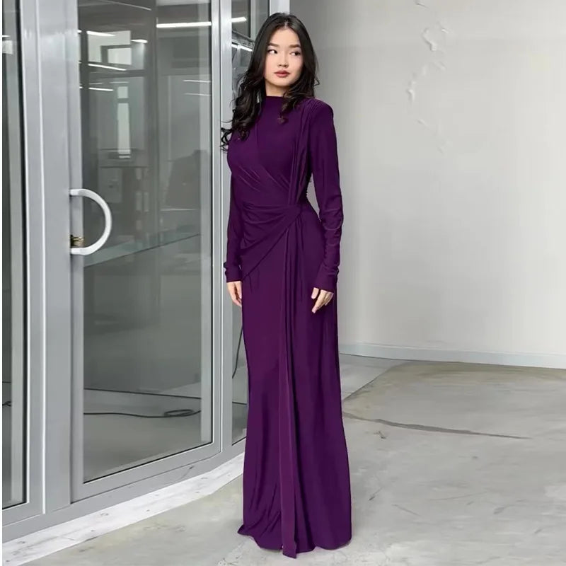 Elegant Long Sleeve Solid Color Dress Fashion Solid Color Women's Dress