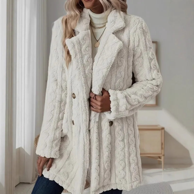 Women's Plush Coat Comfortable Casual Warm Suit Collar Double-breasted Mid-length Coat