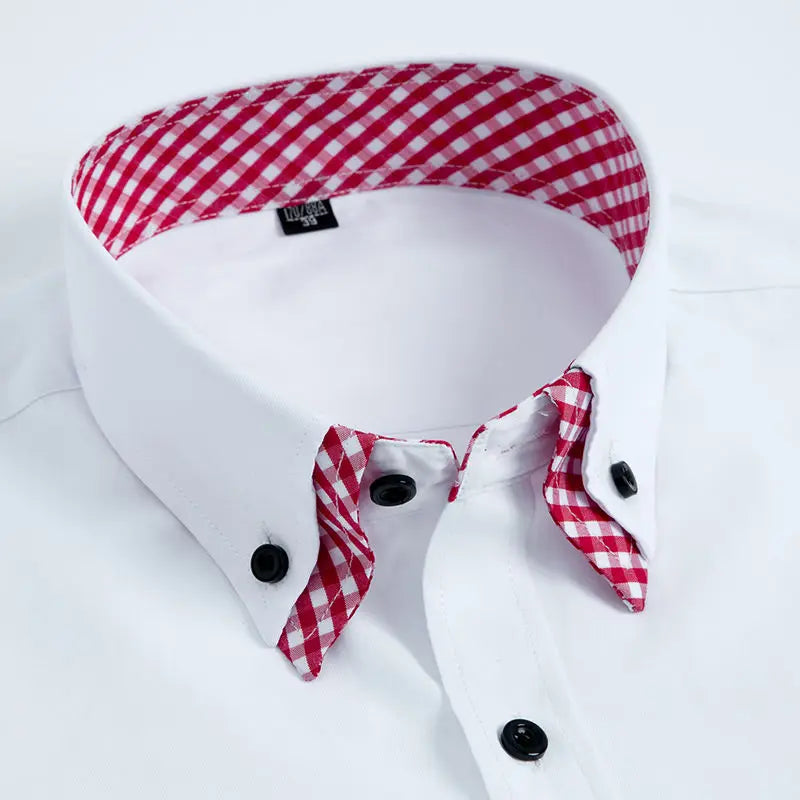 Men's Long Sleeve Dress Shirt Non Iron Double Layer Business Formal Regular Fit White Blue Office Church Shirts