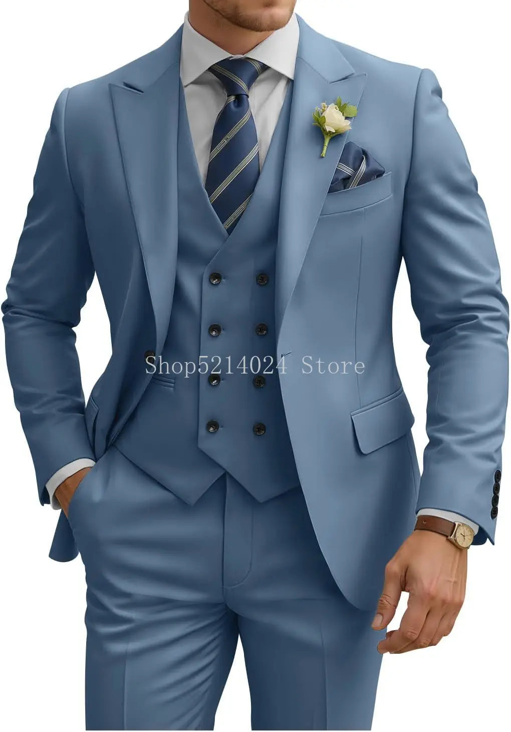 Mens Suit 3 Piece Slim Fit Suits for Men Double Breasted Suit Wedding Suits Formal Business Dinner Tuxedo