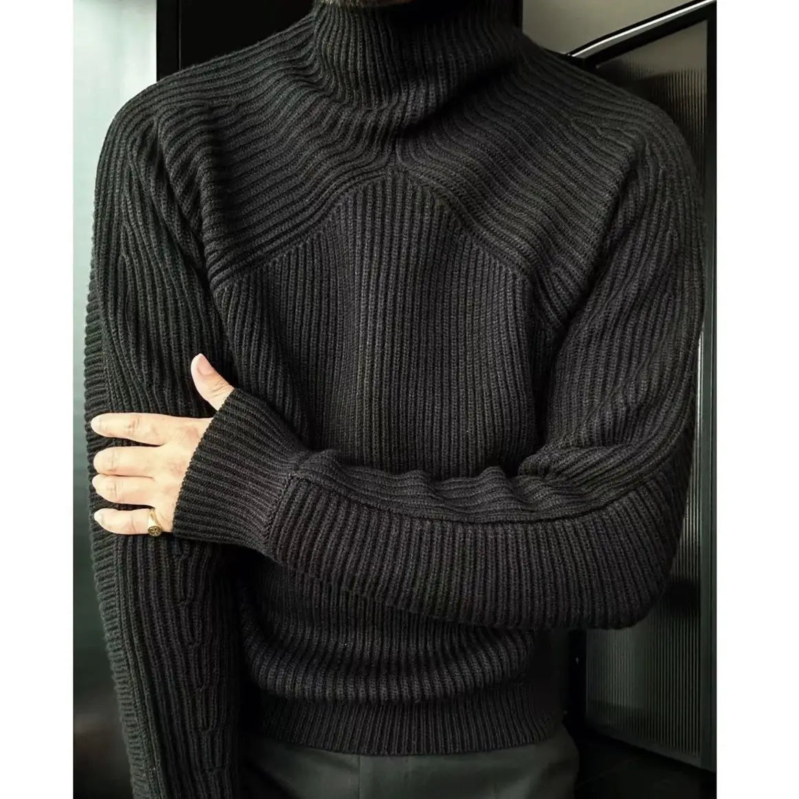 Turtleneck sweater for men in autumn and winter casual solid color pullover versatile simple outerwear