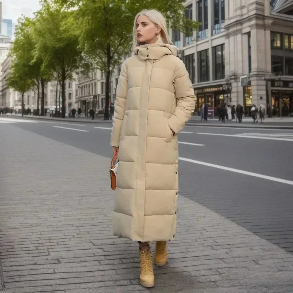 Cotton Coat Long Parka Jacket Women Thick Warm Coats Woven Block Trend Hooded White Down Parka