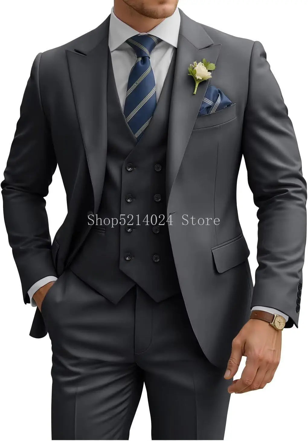 Mens Suit 3 Piece Slim Fit Suits for Men Double Breasted Suit Wedding Suits Formal Business Dinner Tuxedo