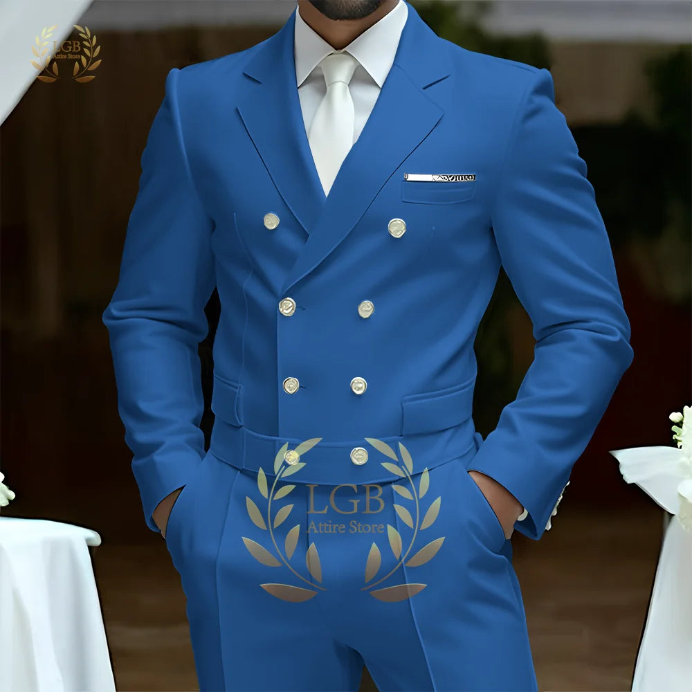 Men's 2-Piece Formal Suit, Double-Breasted Exquisite Buttons, Suit + Trousers, High-End
