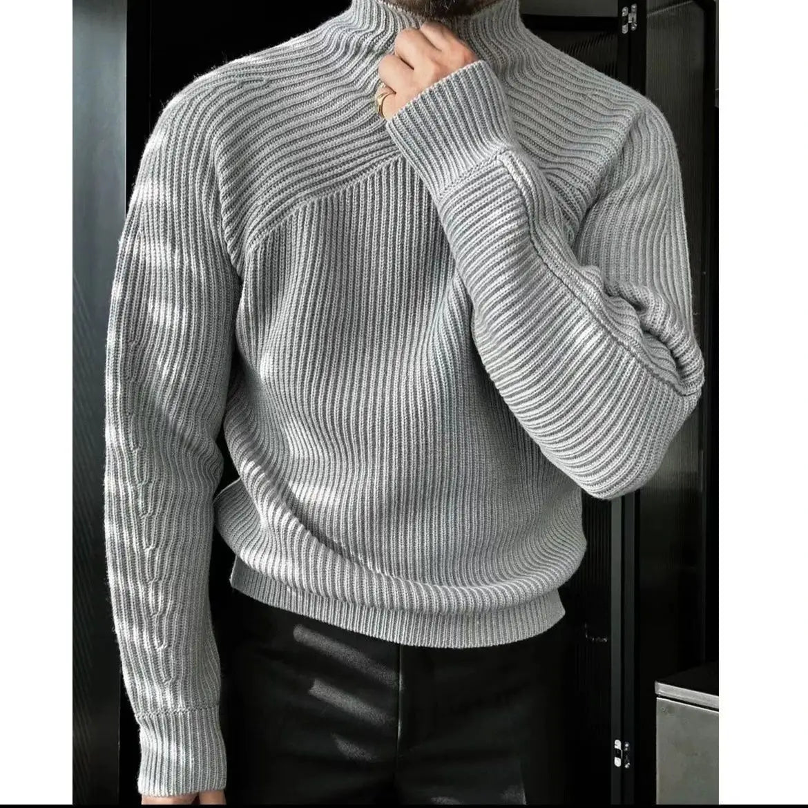 Turtleneck sweater for men in autumn and winter casual solid color pullover versatile simple outerwear