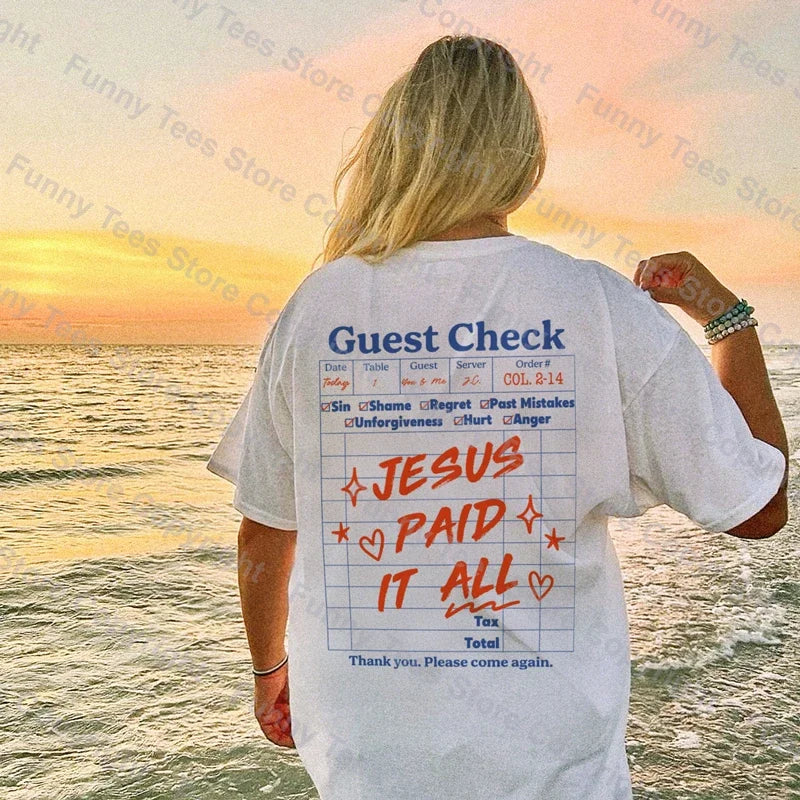 Jesus Paid Retro Bible Verse T-Shirts for Women Christian Graphic Tees Jesus Faith T Shirt Unisex Top