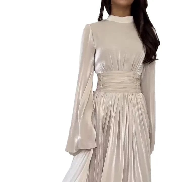 Modest Dress for Women Lace Up Pleated Long Dresses