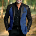 Classic Men's Suit Coat PU Splicing Notched Lapel Tuxedos Peaked Breasted Groom Wear Blazer Designer