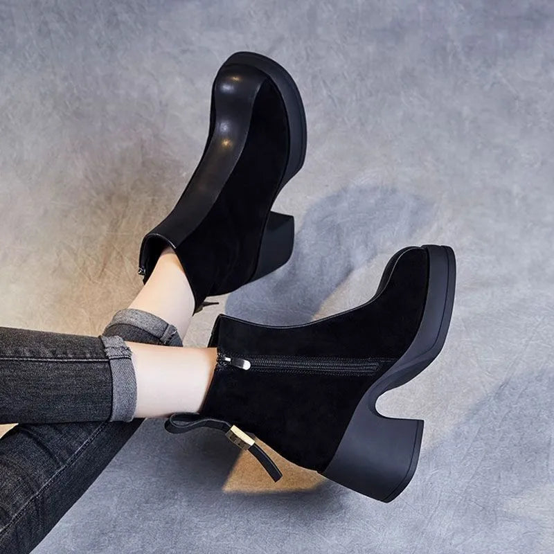 Women's shoes casual fashion short boots with patchwork thick sole thick heel boots