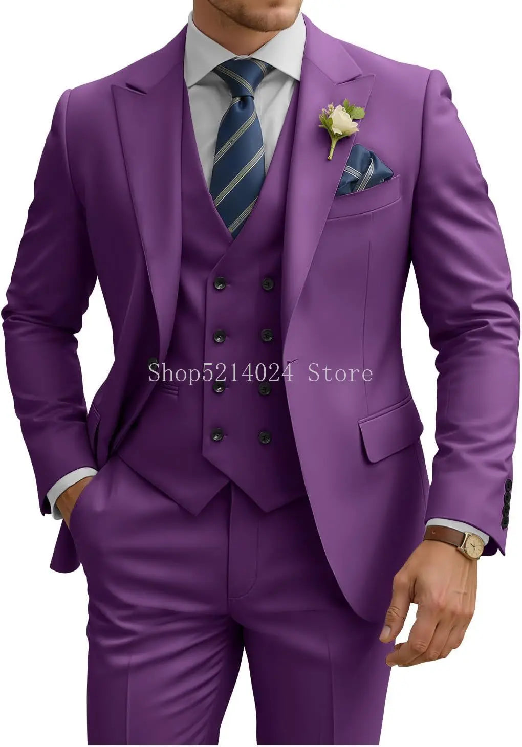 Mens Suit 3 Piece Slim Fit Suits for Men Double Breasted Suit Wedding Suits Formal Business Dinner Tuxedo