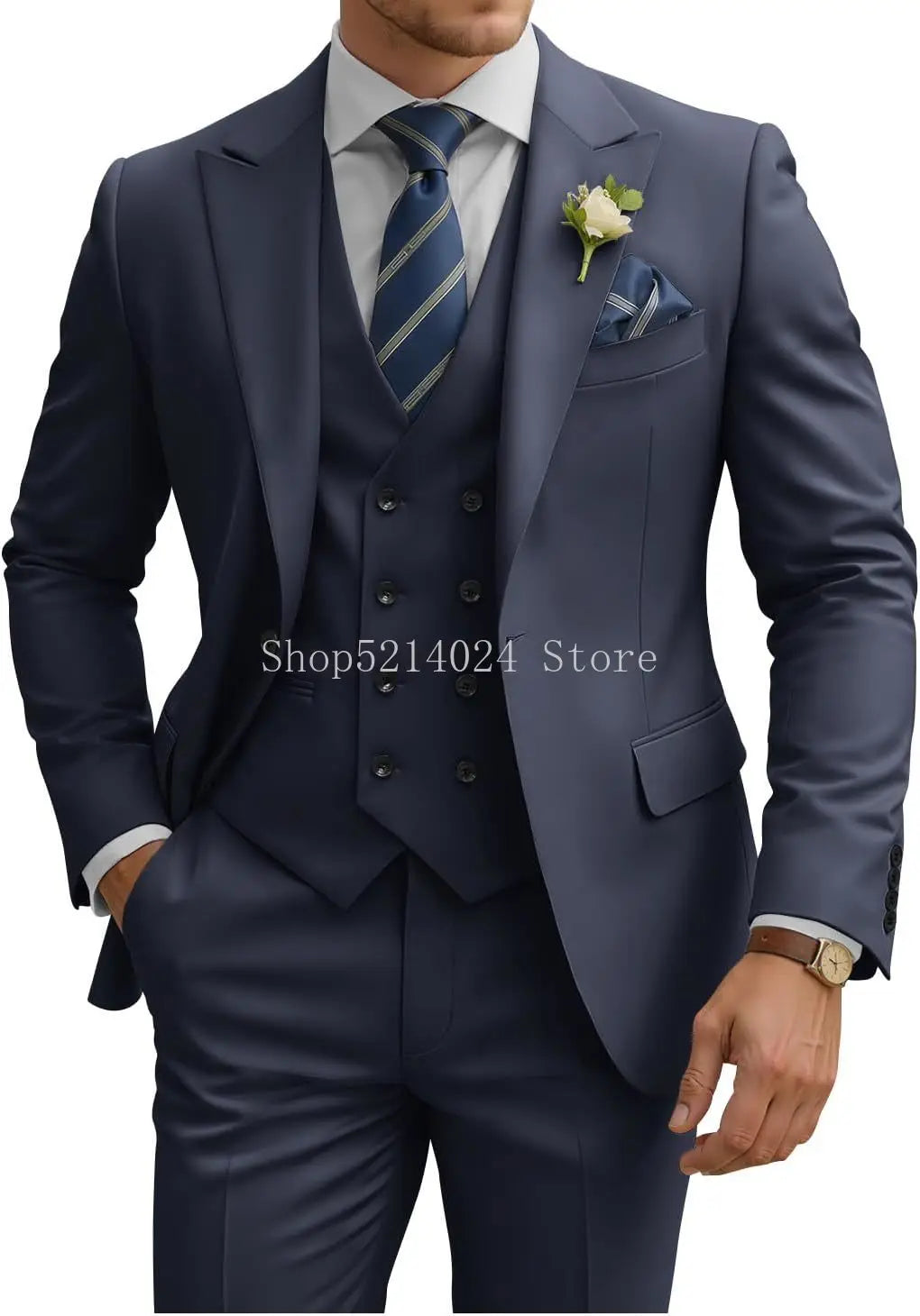 Mens Suit 3 Piece Slim Fit Suits for Men Double Breasted Suit Wedding Suits Formal Business Dinner Tuxedo