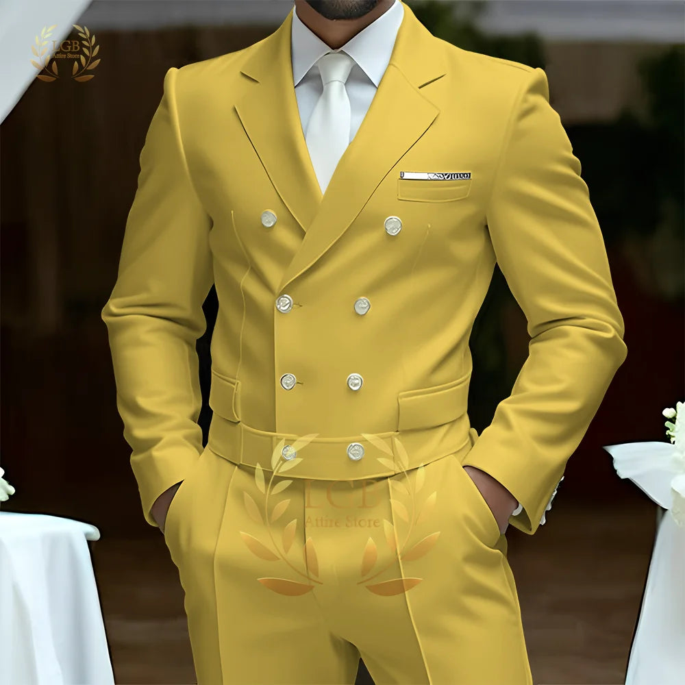 Men's 2-Piece Formal Suit, Double-Breasted Exquisite Buttons, Suit + Trousers, High-End