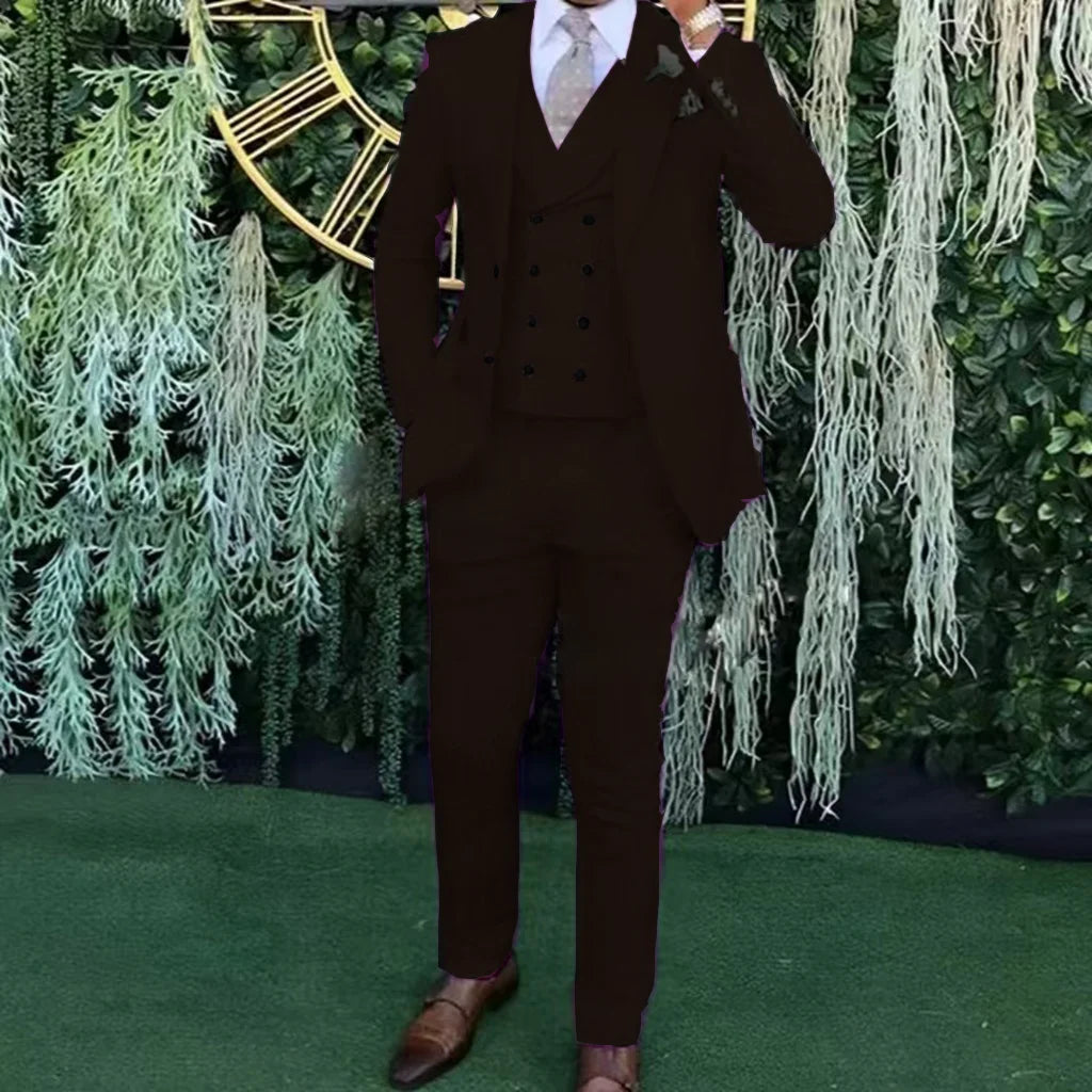 Men's slim-fit three-piece suit，Three-piece set of vest, blazer and trousers，Ideal for weddings, business and formal occasions