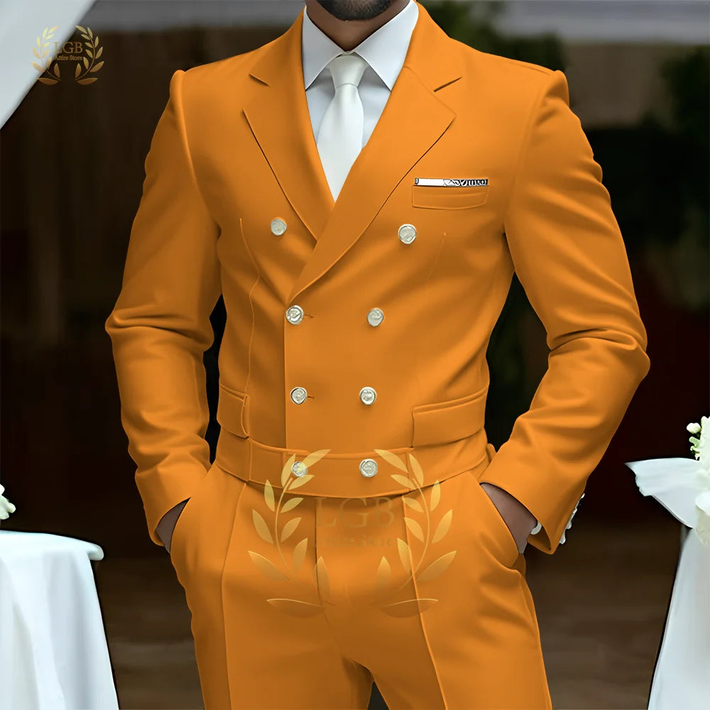 Men's 2-Piece Formal Suit, Double-Breasted Exquisite Buttons, Suit + Trousers, High-End