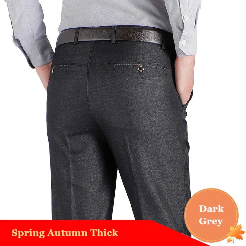 Men's Suit Pants Men Mid Full Length Soft Trim Brand Casual Trousers Regular Straight