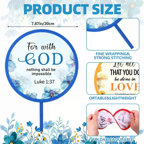 Christian Church Folding Fan Summer Flower Collapsible Handheld Hand Fan Round Church Fans Bulk For Church Service