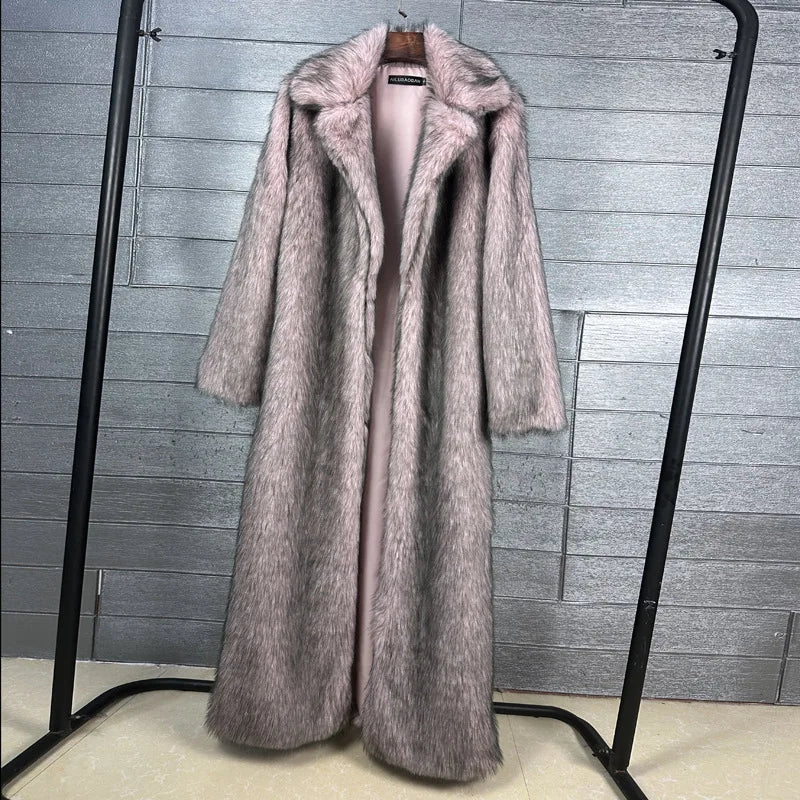 Long Coat Women Faux Fur Coats Jackets Turn Down Collar Coat Thick Warm Jacket Elegant Outerwear Autumn Winter