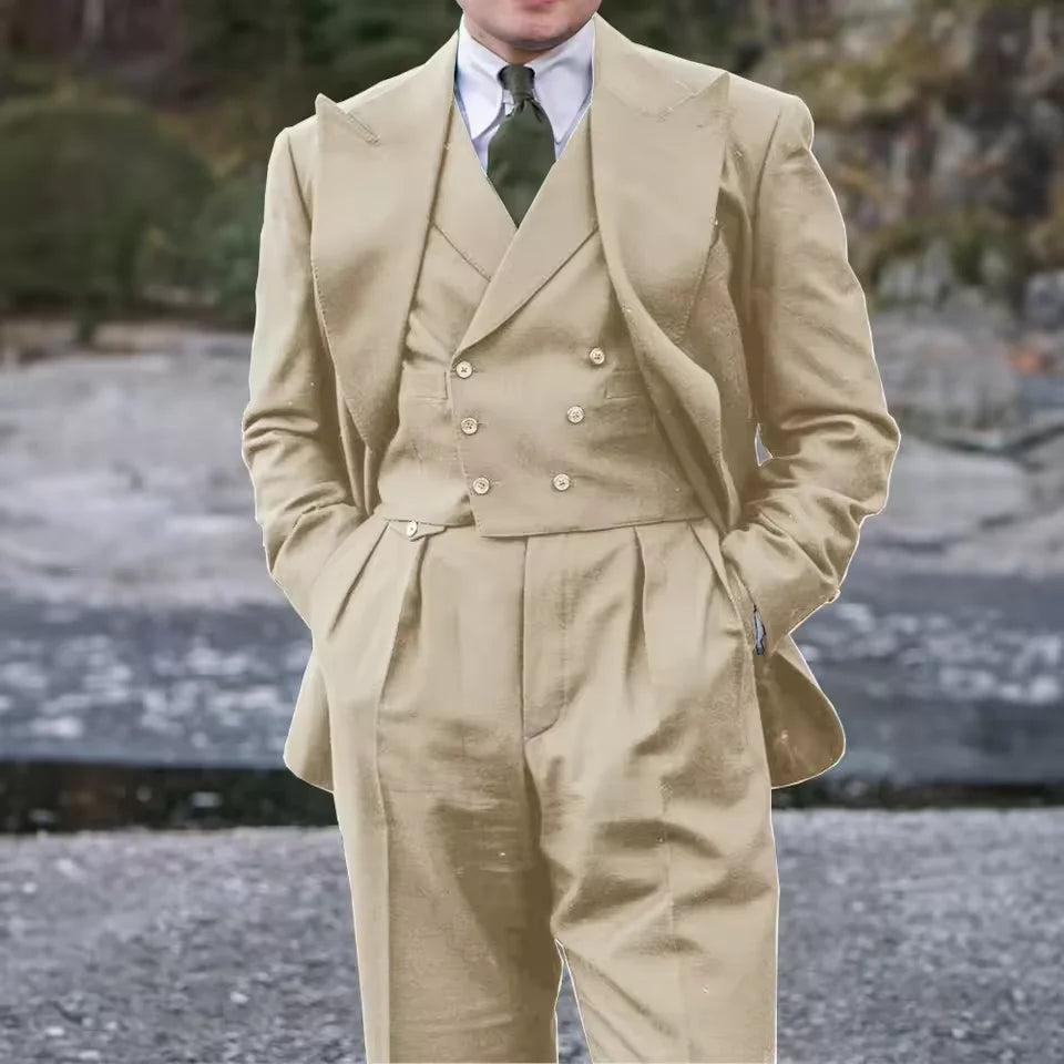 Men's Suit Three-piece Slim Double-breasted Jacket Vest Pants Full Suit Casual Stylish Elegant Comfortable Suit Man Suits Set