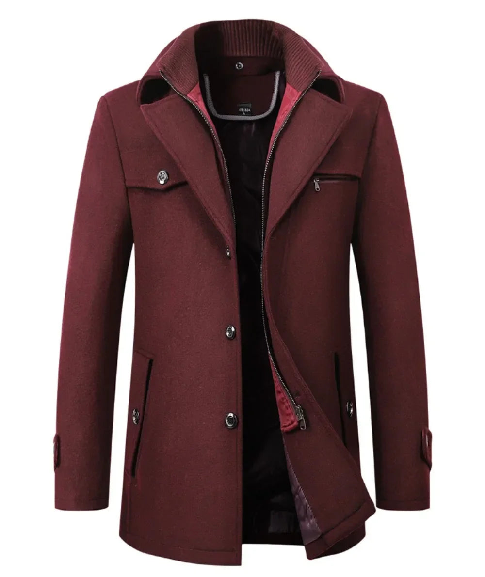 Men's Pea Coat Autumn and Winter Woolen Double Collar Overcoat Menswear Trench Coat