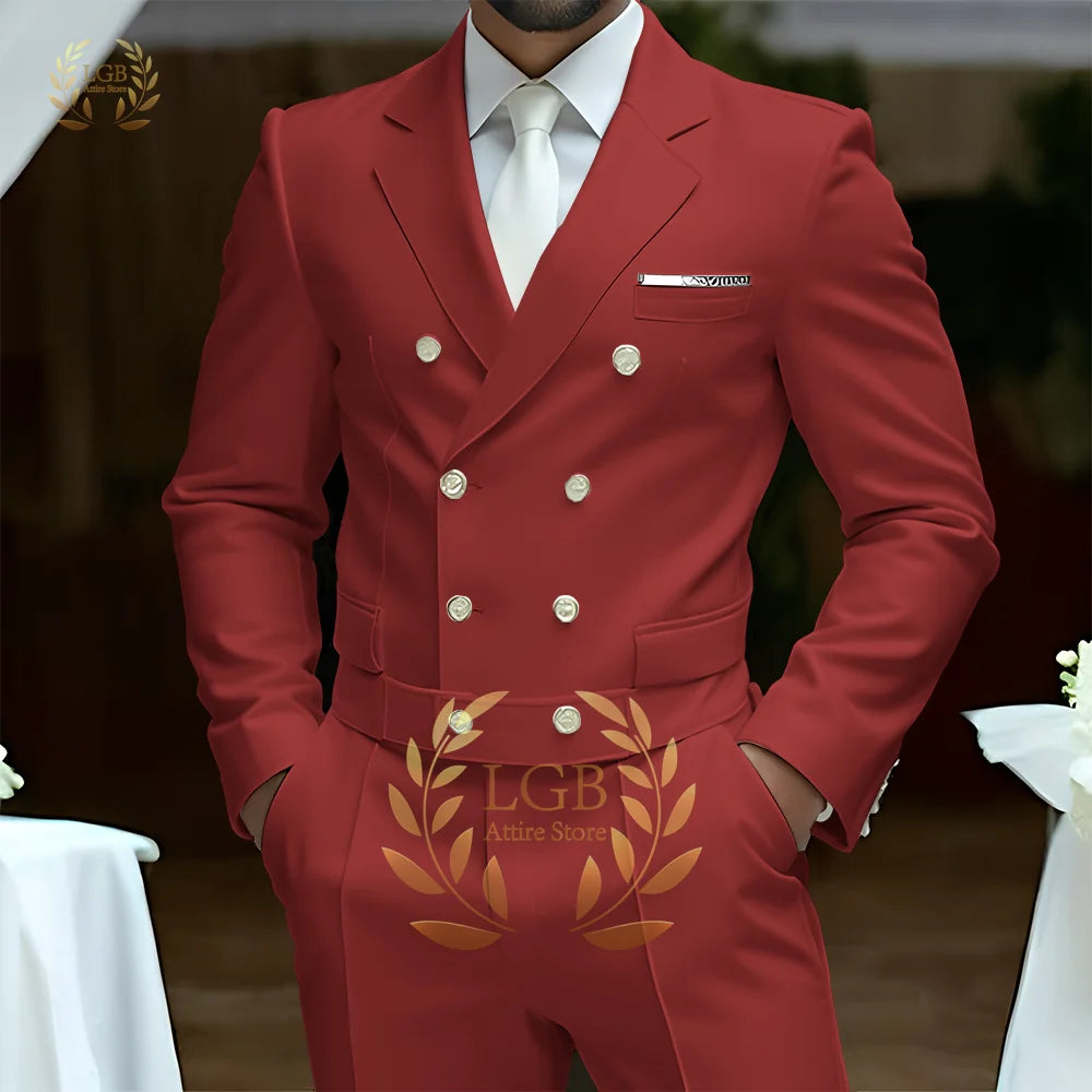 Men's 2-Piece Formal Suit, Double-Breasted Exquisite Buttons, Suit + Trousers, High-End