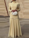 Temperament Lady Long Sleeve Dresses Casual Solid Flowing Chiffon Maxi Dresses Elegant Ribbon Slim Evening Dress