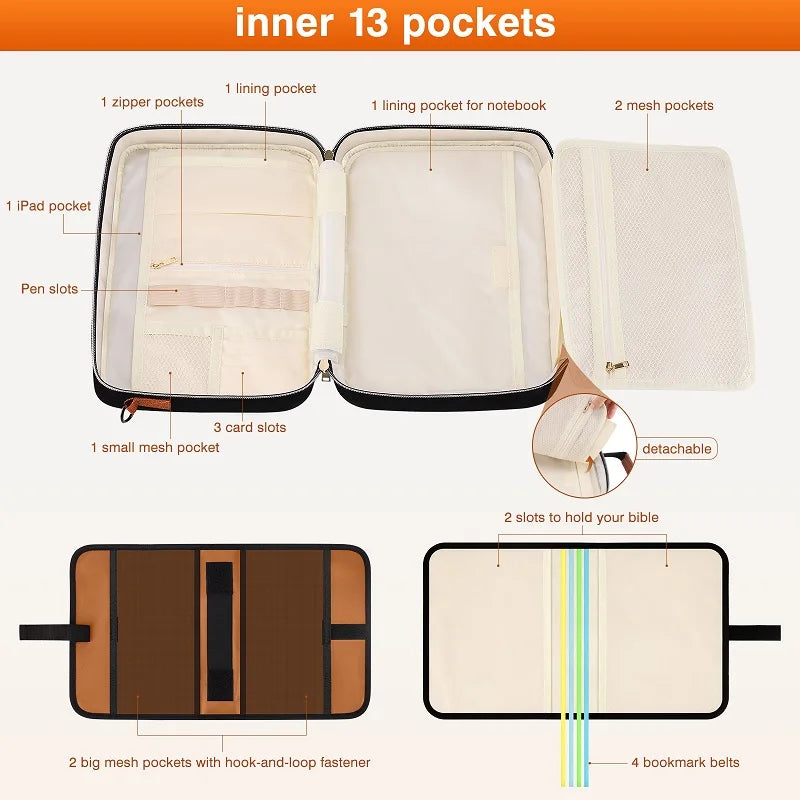 Bible Case with Holder, Bible Cover, Large Bible Bag with Shoulder Strap, Leather Bible Study Bag, Christian Gifts