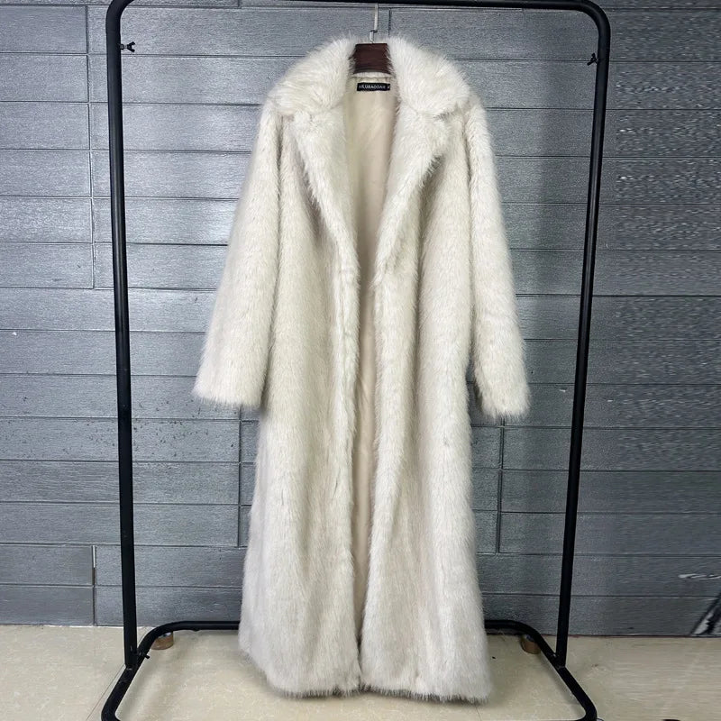 Long Coat Women Faux Fur Coats Jackets Turn Down Collar Coat Thick Warm Jacket Elegant Outerwear Autumn Winter
