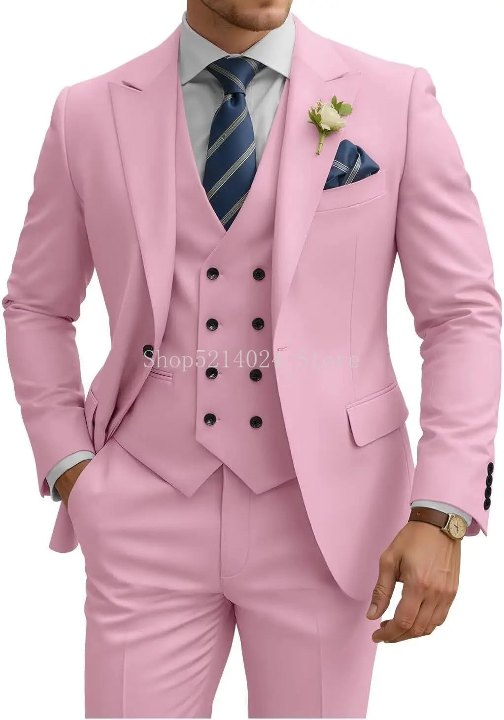 Mens Suit 3 Piece Slim Fit Suits for Men Double Breasted Suit Wedding Suits Formal Business Dinner Tuxedo