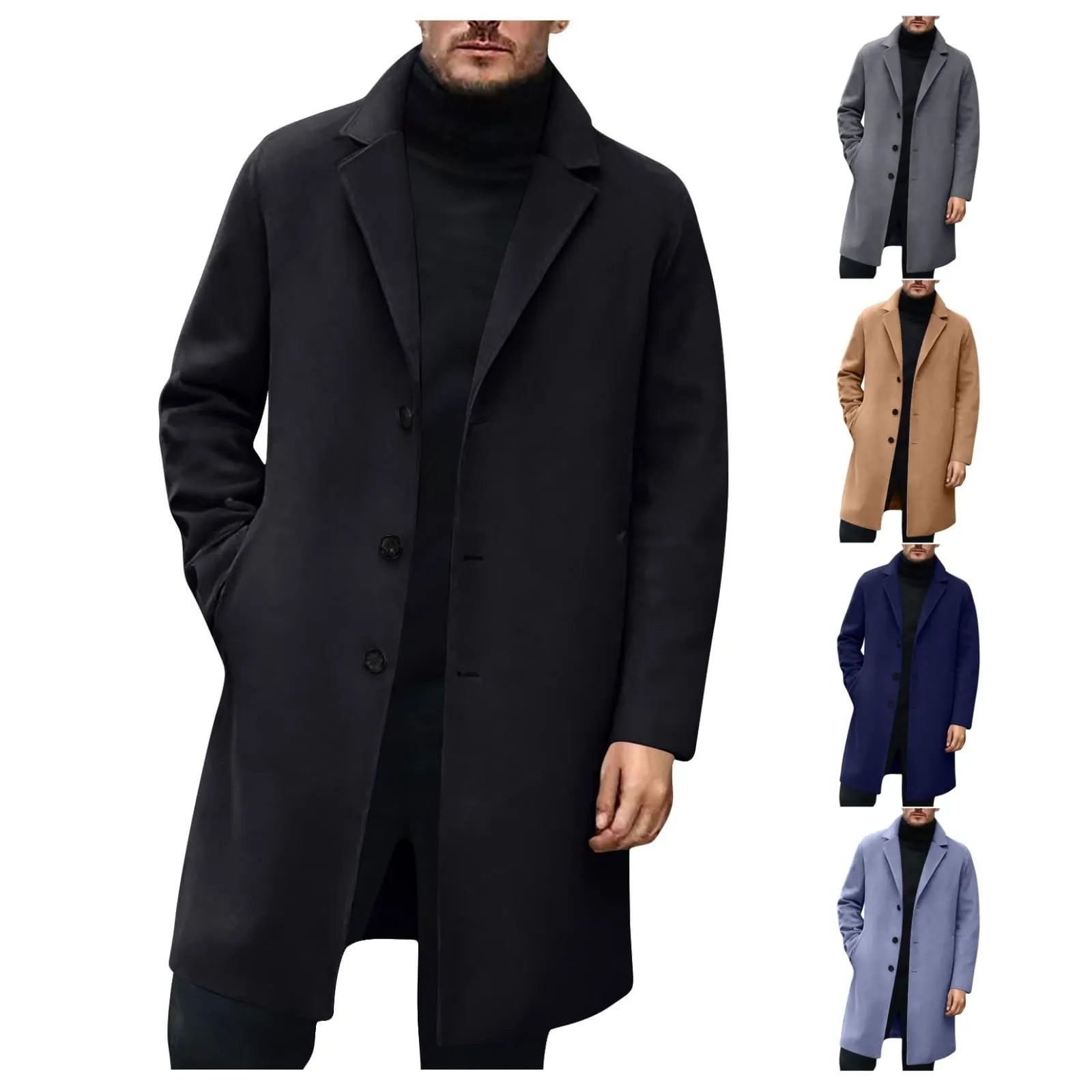 Men Wool Blends Coats Trench Pea Coat Spring Winter Solid Color High Quality Men's Wool Jacket Luxurious Clothing