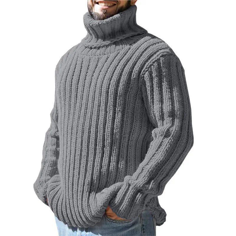 Turtleneck sweater men's solid color slim knitted top autumn and winter sweater fashion
