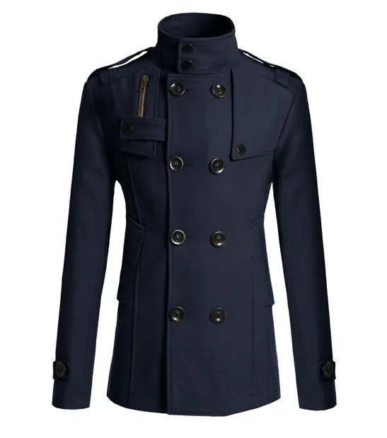 Men's Woolen Overcoat for Autumn and Winter. Korean Style Men's Clothing, Fashionable Slim-fit Double-breasted Mid-to-long Coat.