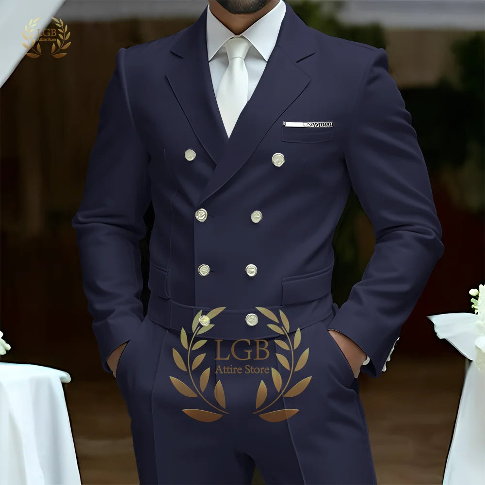 Men's 2-Piece Formal Suit, Double-Breasted Exquisite Buttons, Suit + Trousers, High-End