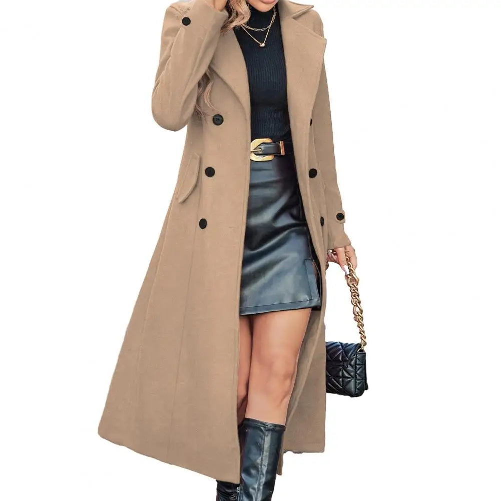 Winter Coat Women's Long Wool Double-breasted Pea Coat Classic Notch Lapel Trench for Fall Winter Casual Overcoat