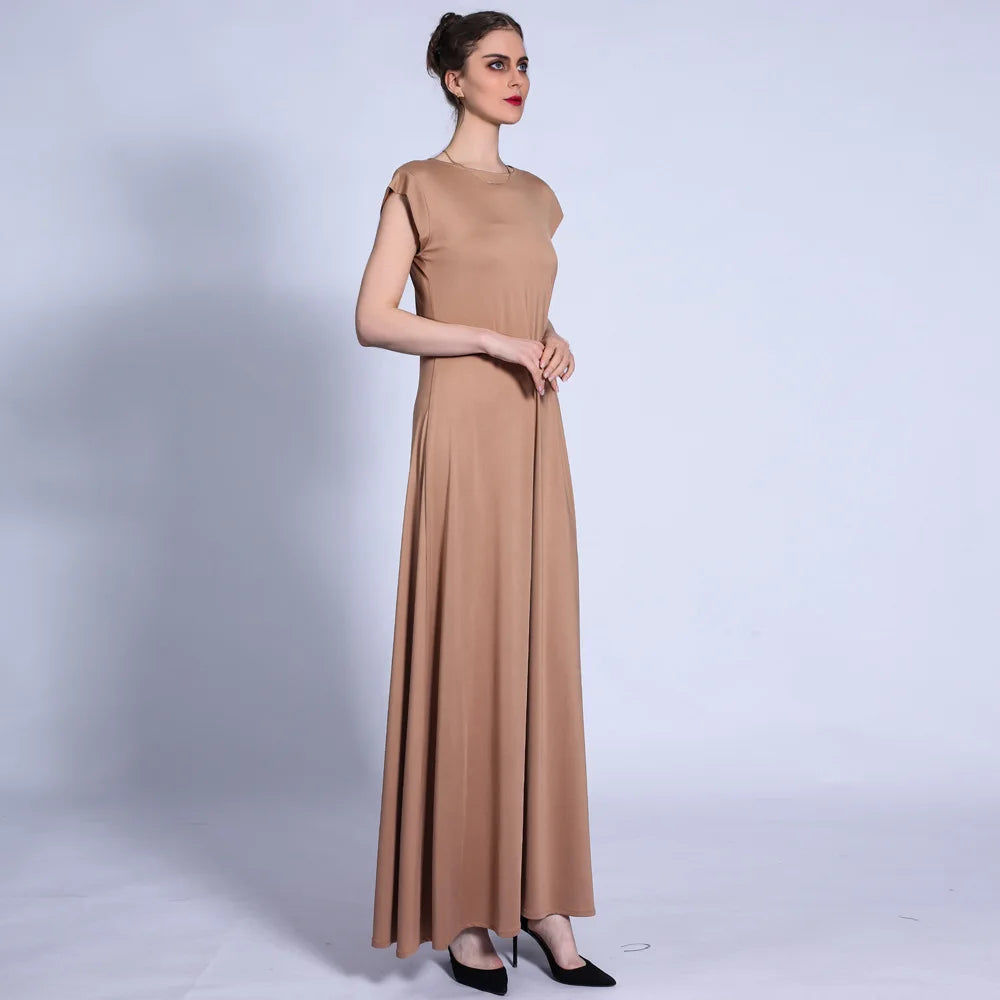 Women Long Dress Solid Short Sleeve Evening Dress Elegant