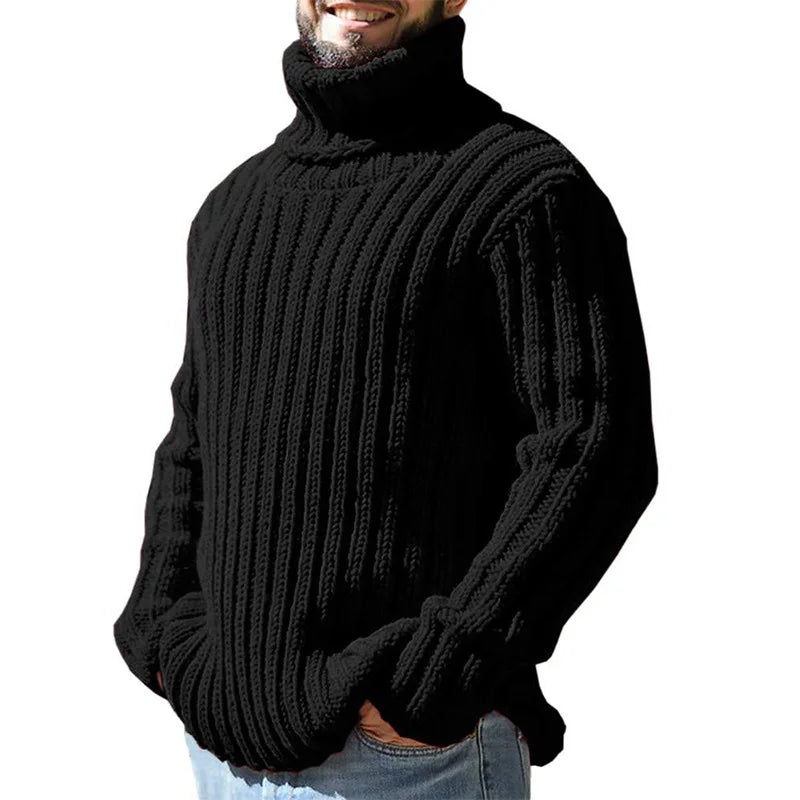 Turtleneck sweater men's solid color slim knitted top autumn and winter sweater fashion