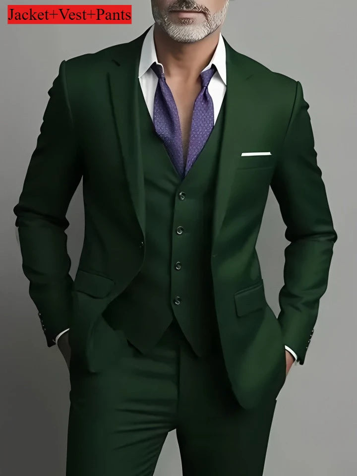 Men's Business Casual Suit for Weddings, Genuine Blazer, Vest and Pants, Big & Tall,Slim Fit Waistcoat, Dress Trousers