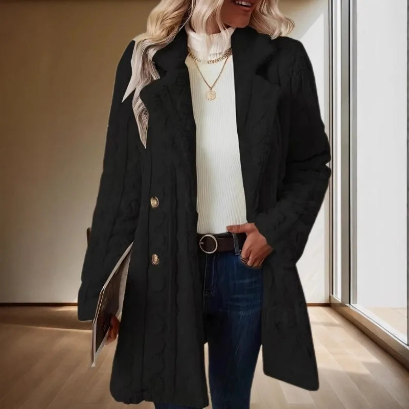 Women's Plush Coat Comfortable Casual Warm Suit Collar Double-breasted Mid-length Coat