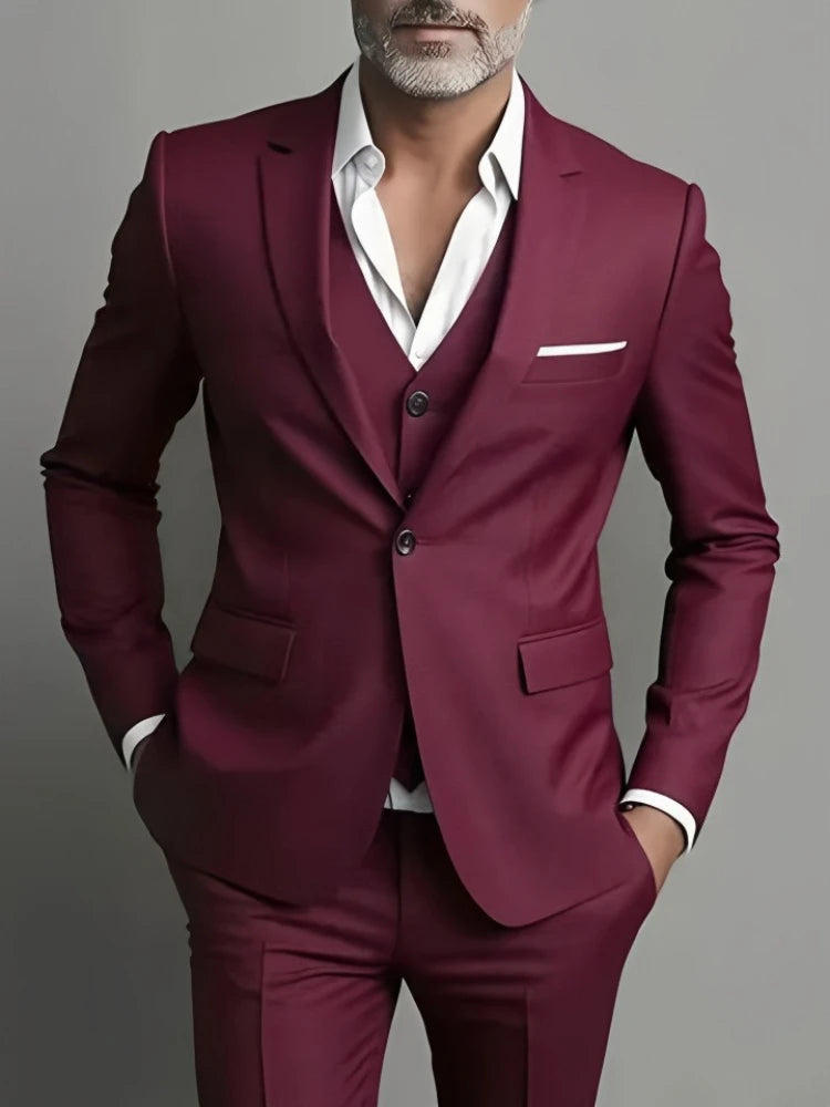 Men's Business Casual Suit for Weddings, Genuine Blazer, Vest and Pants, Big & Tall,Slim Fit Waistcoat, Dress Trousers