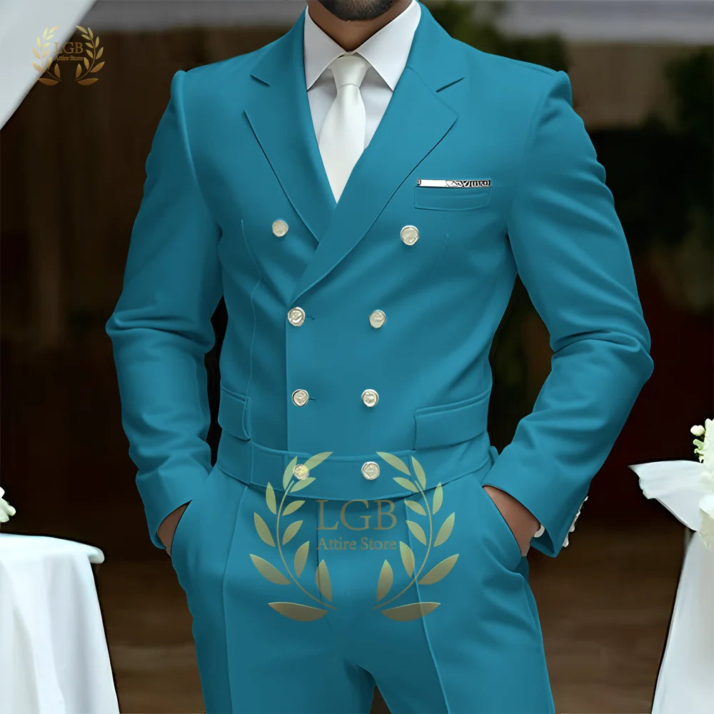 Men's 2-Piece Formal Suit, Double-Breasted Exquisite Buttons, Suit + Trousers, High-End