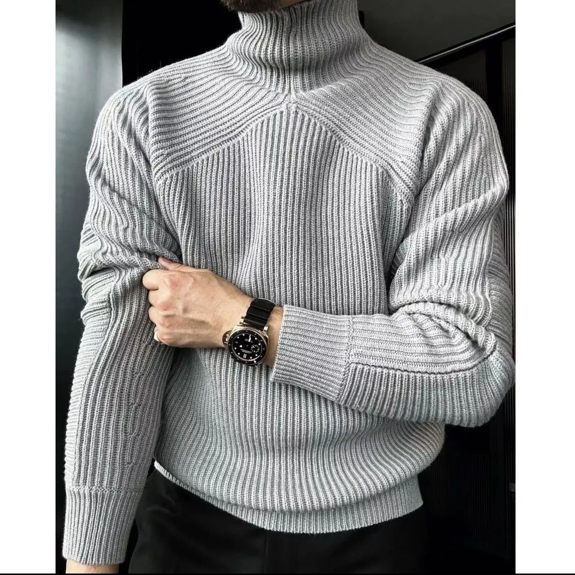 Turtleneck sweater for men in autumn and winter casual solid color pullover versatile simple outerwear