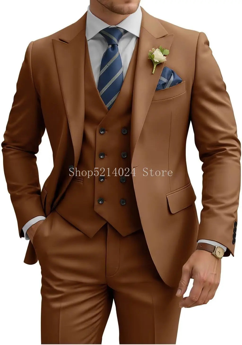 Mens Suit 3 Piece Slim Fit Suits for Men Double Breasted Suit Wedding Suits Formal Business Dinner Tuxedo