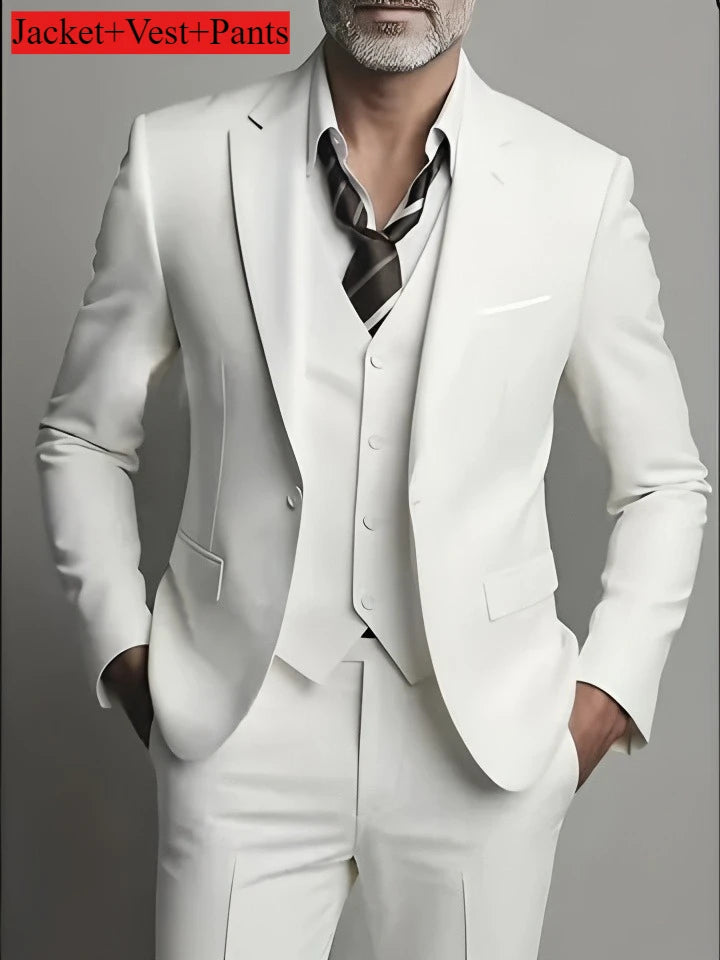 Men's Business Casual Suit for Weddings, Genuine Blazer, Vest and Pants, Big & Tall,Slim Fit Waistcoat, Dress Trousers
