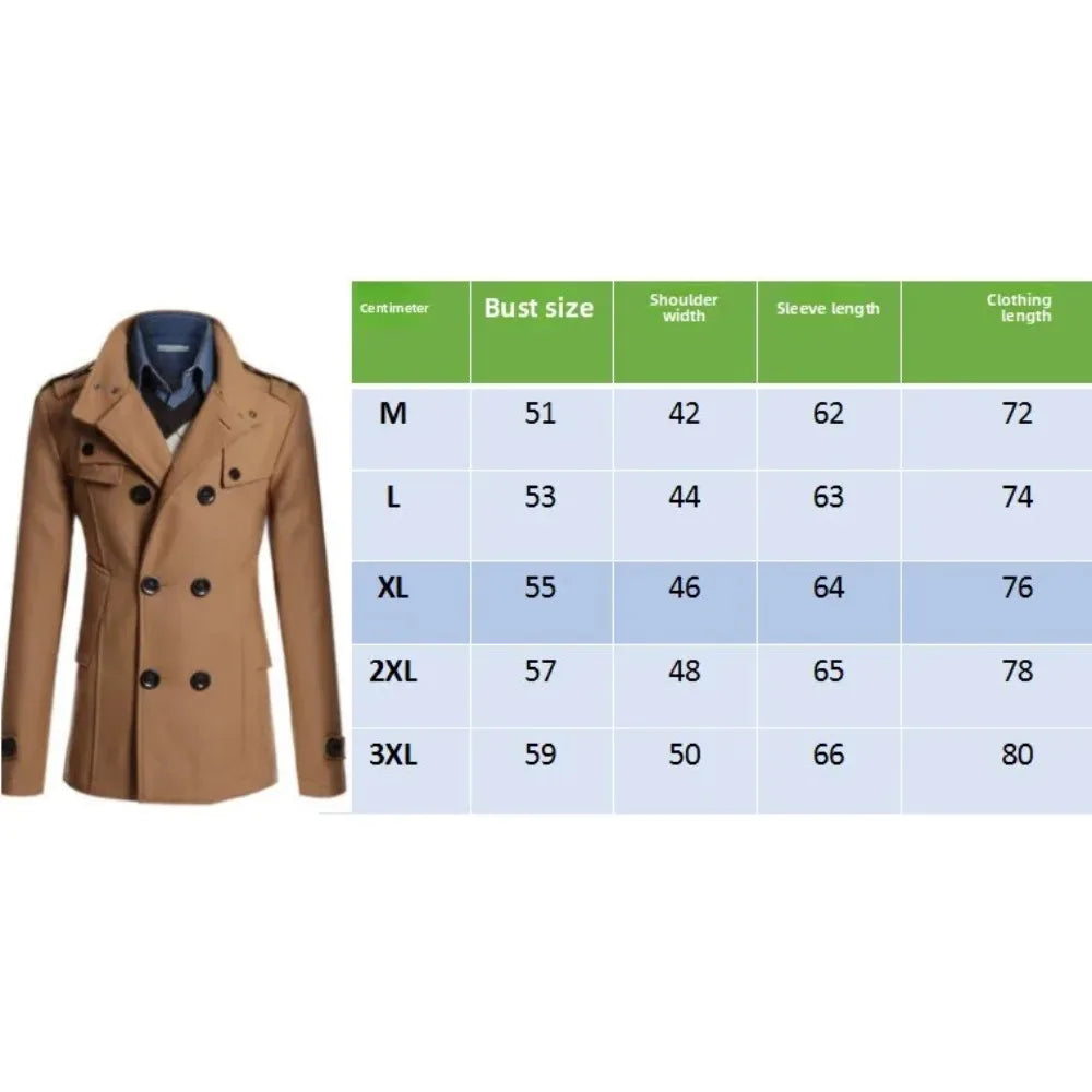 Men's Woolen Overcoat for Autumn and Winter. Korean Style Men's Clothing, Fashionable Slim-fit Double-breasted Mid-to-long Coat.