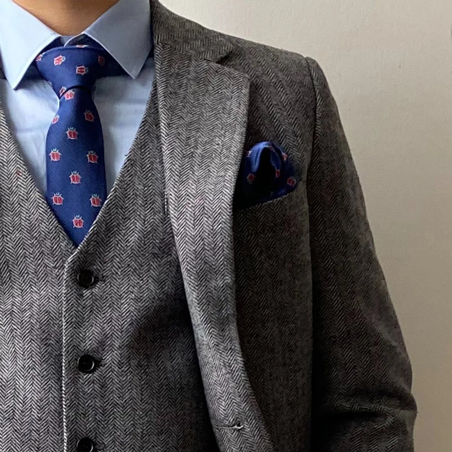 Plus-Size Men's New Suit Set with Herringbone Pattern, High-End, Mature Style, Business Commuting, Versatile, Slimming, Casual Suit Three-Piece Set