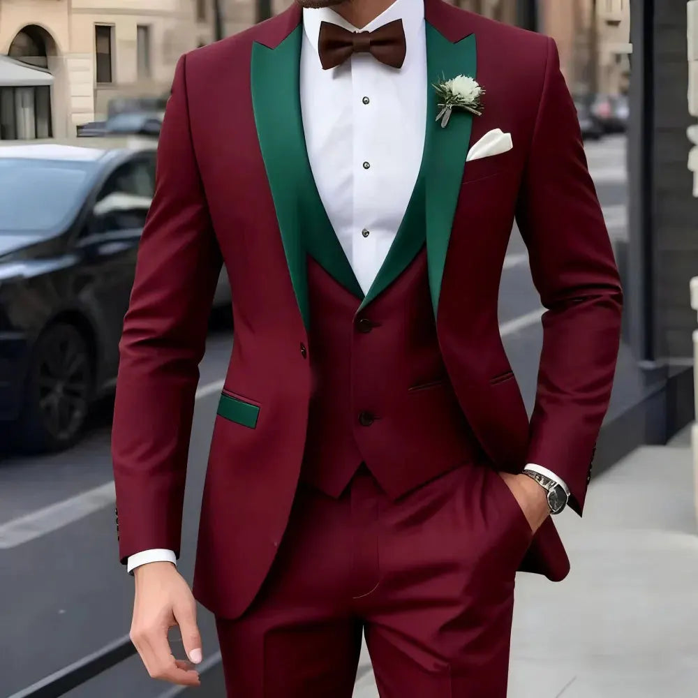 Casual Wedding Groom Best Man Dress Jacquard Men's Suit Three-piece Set  Wedding Suits for Men Suits