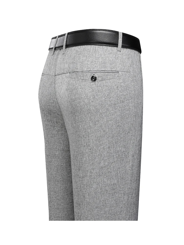 Mens Trousers Business Casual Church Pants Summer Autumn Dress Straight Pants Elastic Black Grey Loose Formal Pants